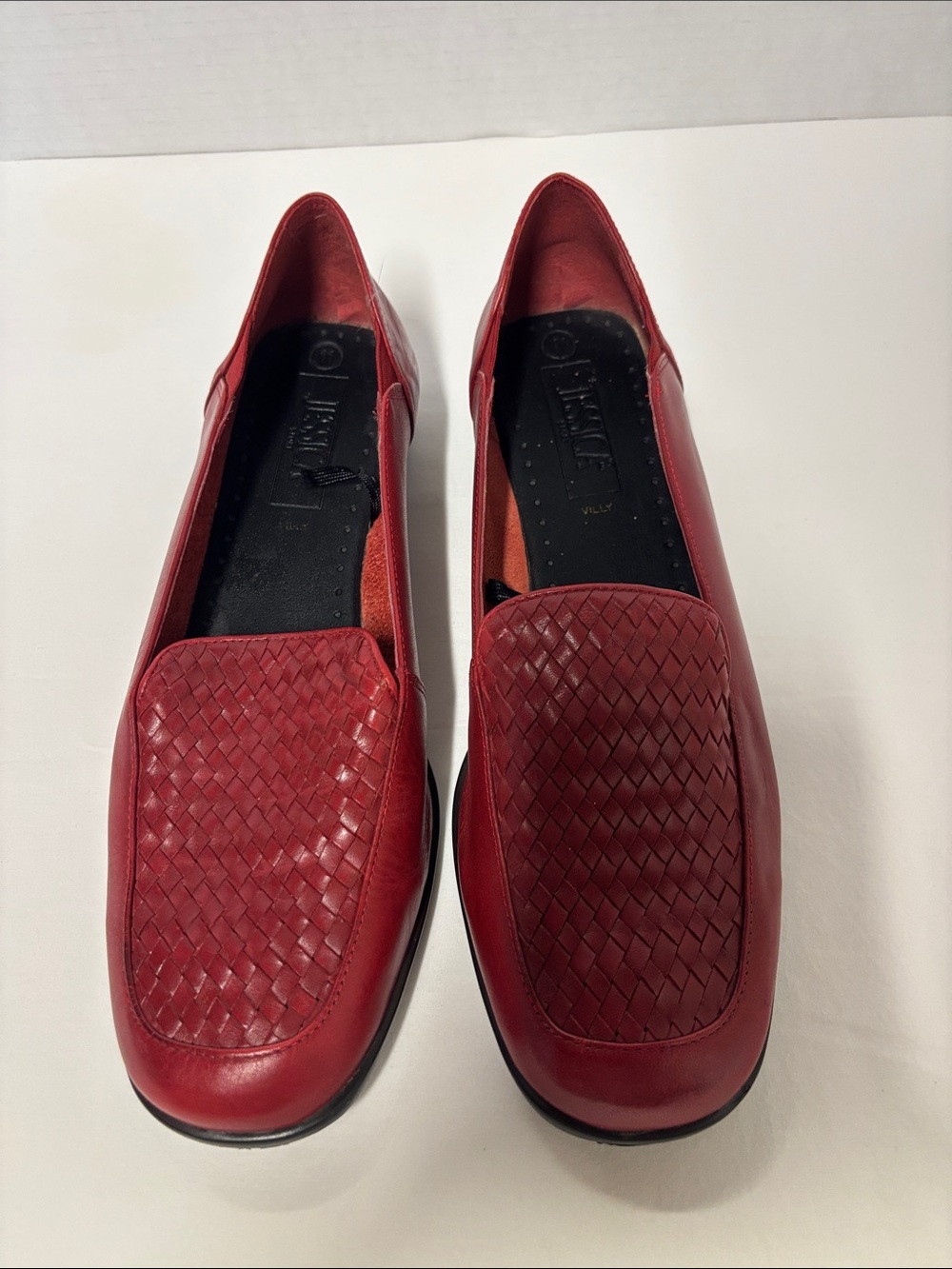 Jessica Red Woven Leather Loafers